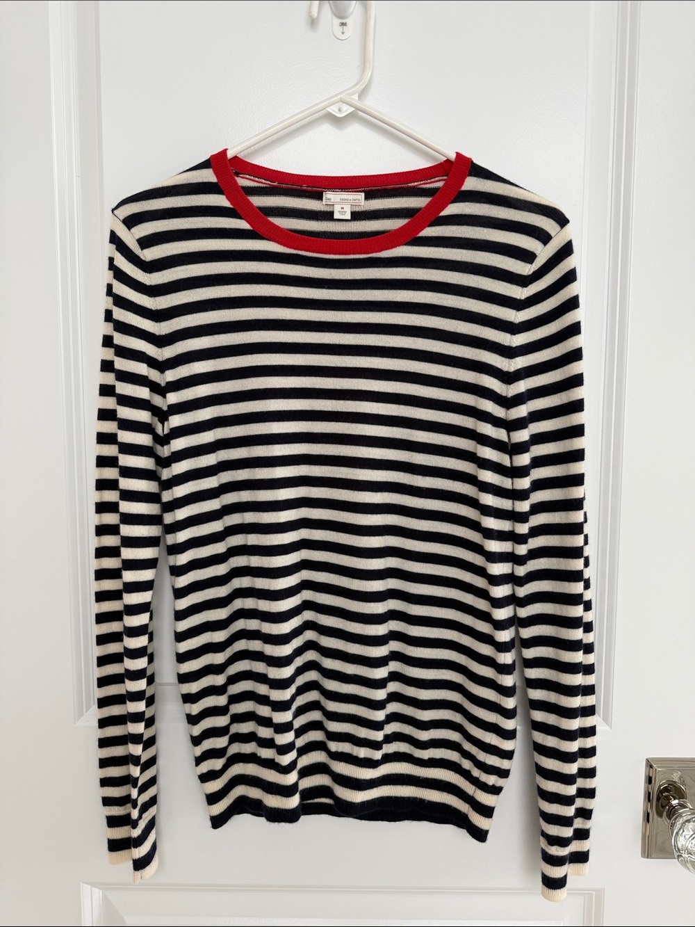 GAP Navy & Cream Striped Crewneck Sweater with Red Trim